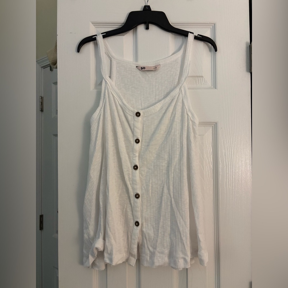 SO White Button-Front Tank Top